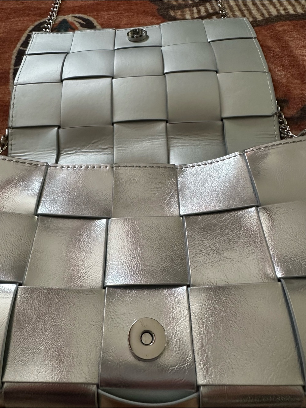 Woven Metallic Silver Leather Crossbody Bag - Picture 2 of 5